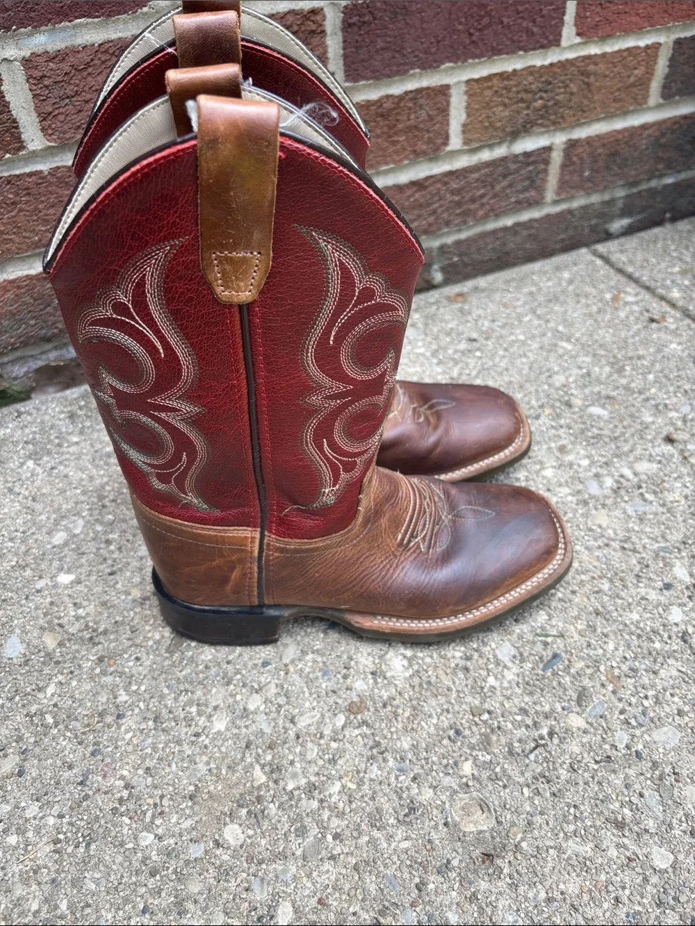 Kids Brown & Red Western Pull-On Cowboy Boots